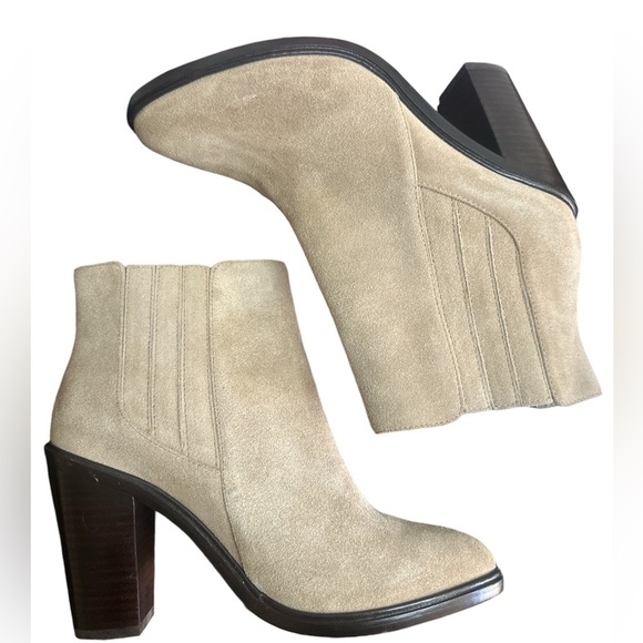 JOIE Cloee Tan Suede Wood Block Heel Chelsea Ankle Boots/Booties Size 39 US 8.5 - Picture 2 of 4